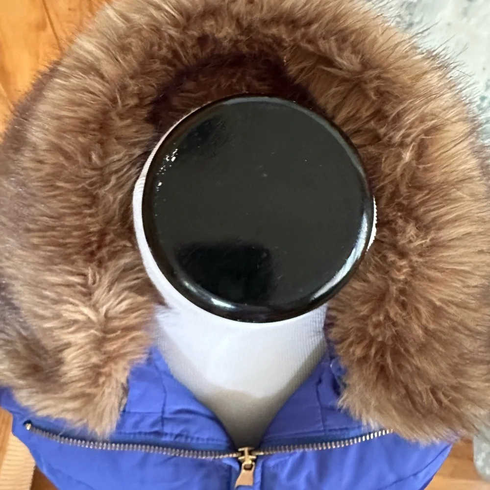 Talbots Petite Down Faux Fur Trim Vest Women’s Small P. Bluish Purple! C…